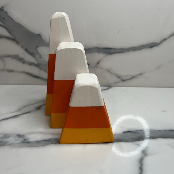Set of 3 Wood Candy Corn Chunky Wood Halloween Fall Table Decor - Picture 3 of 3